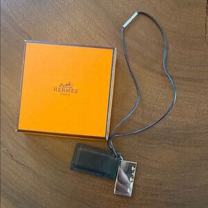 Hermes 16” Leather and Silver Choker Necklace with Box/ like NEW